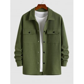 Men's Plain Color Front Pockets Design Turn-down Collar Jacket