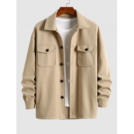 Men's Solid Color Flap Pocket Design Single Breasted Woolen Blend Coat