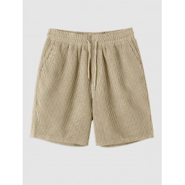 Solid Color Corduroy Drawstring Shorts