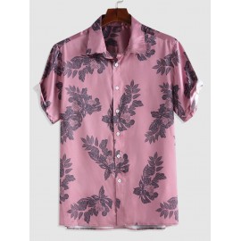 Leaves and Flowers Printed Turndown Collar Shirt