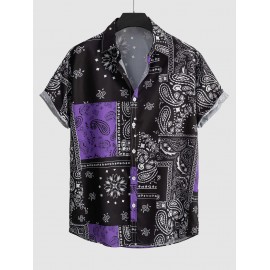 Men's Ethnic Style Paisley Floral Print Pattern Block Retro Casual Short Sleeves Shirt