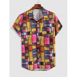 Rectangular Graphic Print Short Sleeve Pocket Shirt