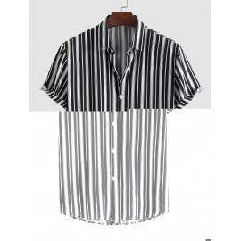 Vertical Striped Pattern Short Sleeves Shirt