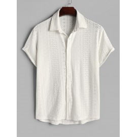 Men's See-through Openwork Button Front Short Sleeves Shirt